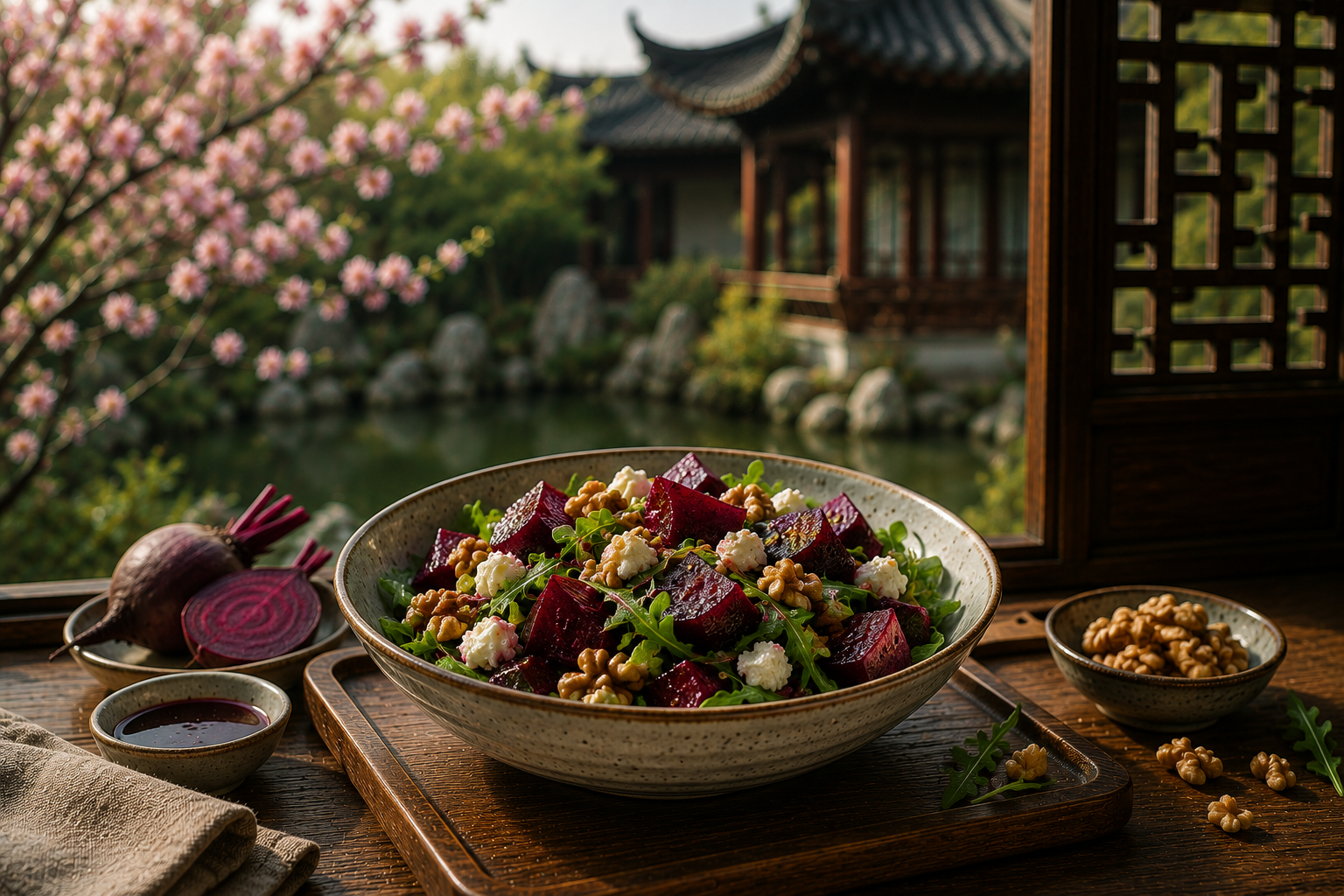Geroosterde rode bieten- en walnootsalade met rozemarijn
