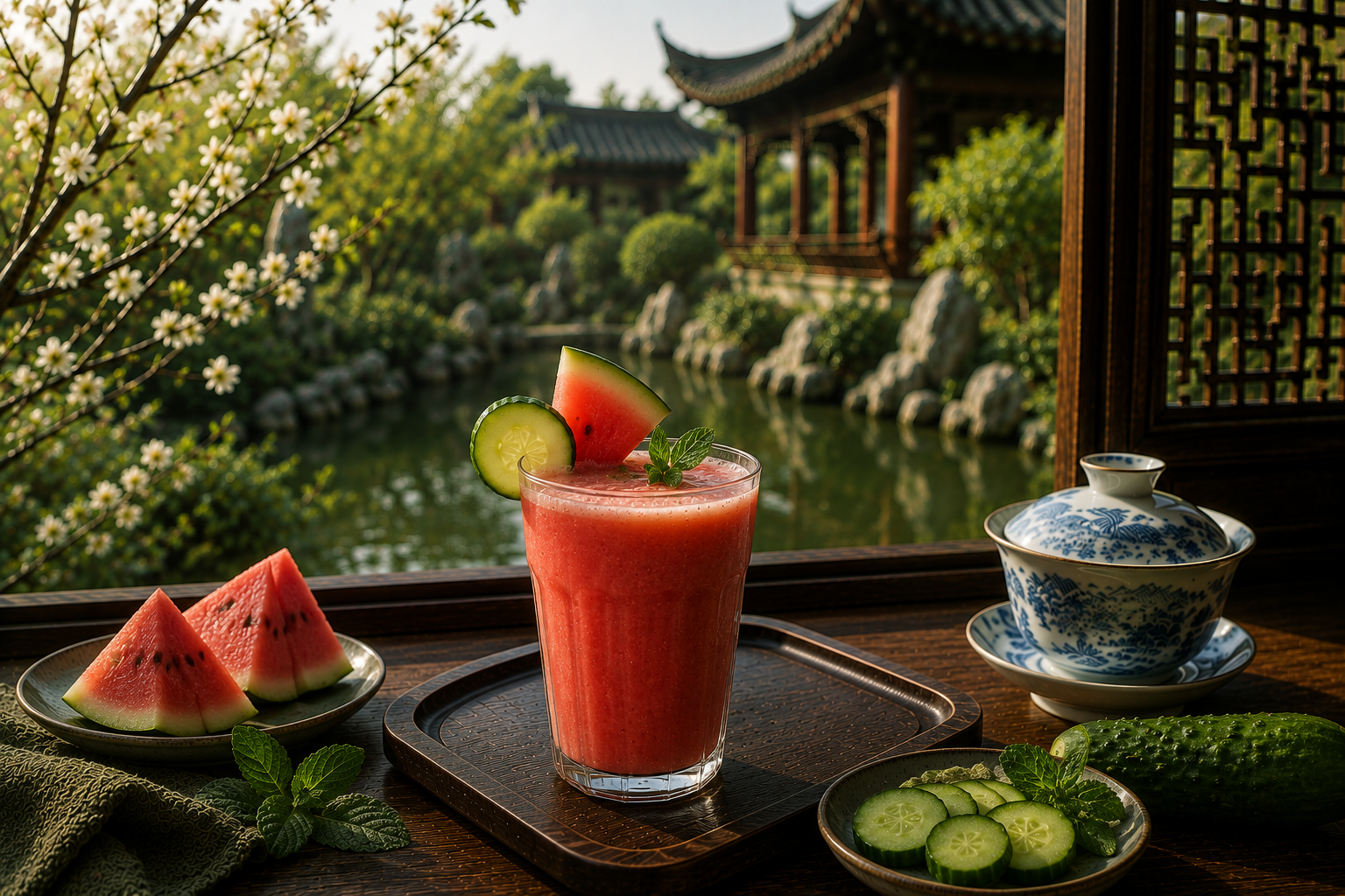 Watermeloen- en komkommer verkoelende smoothie
